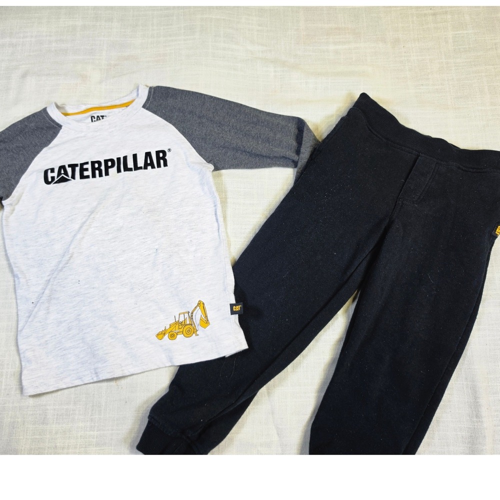 Caterpillar Boys 2-Piece Shirt and Pants Set Gray Black Construction Size 6
